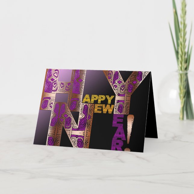 Happy New Year 2022 Decorative Letters Holiday Card (Front)