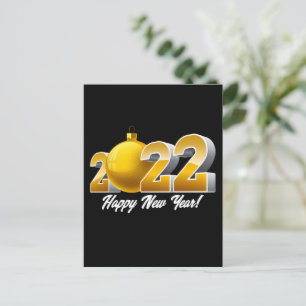 Happy New Year 2022 Design with Gold Glass Ball Postcard