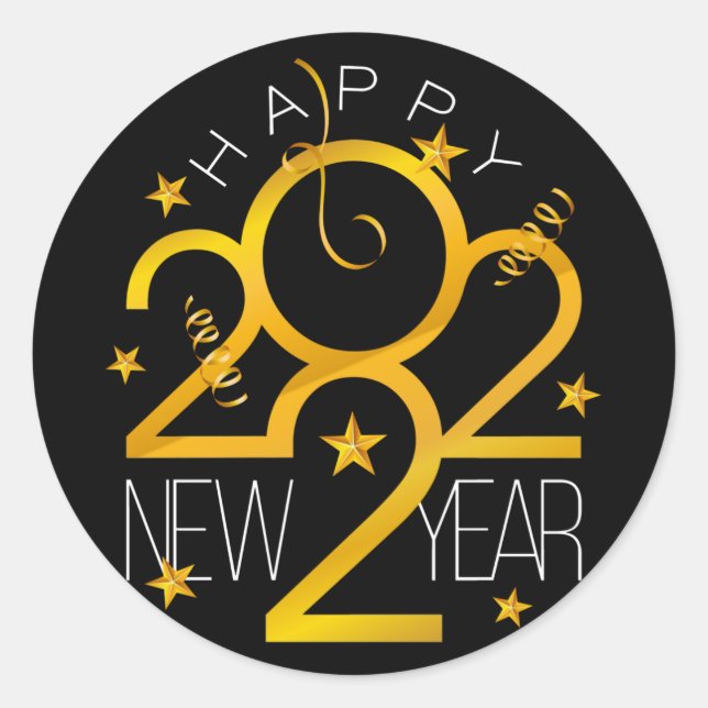 Happy New Year 2022 Design with Gold Number Classic Round Sticker (Front)