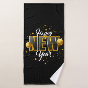 Happy New Year 2022 Design with Light Bulb Letter Bath Towel
