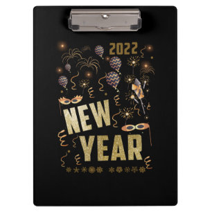 Happy New Year 2022, festive glitter gold holiday Clipboard