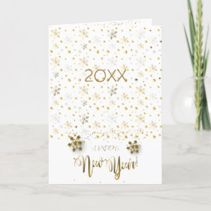 Happy New Year 2022 & Gold Christmas Characters Holiday Card