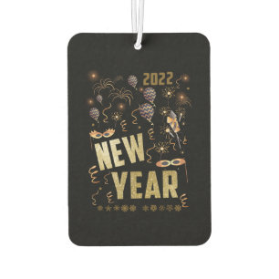 Happy New Year 2022, Holiday Gold Glitter Festive Air Freshener