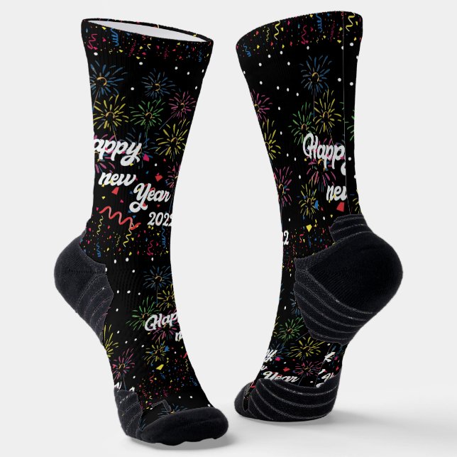 Happy New Year 2022, Spectacular Fireworks Festive Socks (Angled)