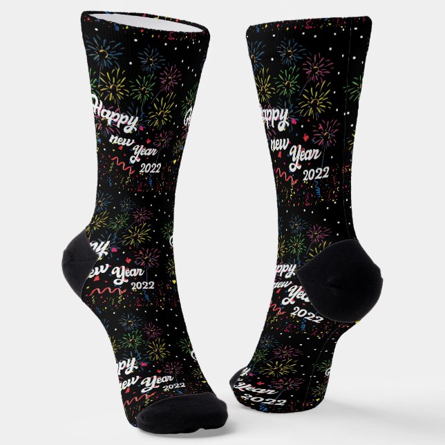 Happy New Year 2022, Spectacular Fireworks Festive Socks (Angled)