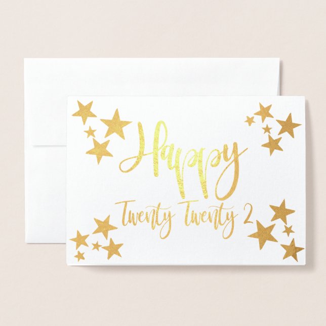 Happy New Year 2022 Stars Foil Card (Front With Envelope)