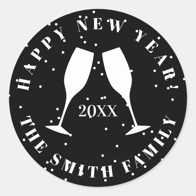 Happy New Year 2022 two champagne glass cheers Classic Round Sticker (Front)