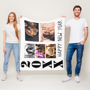 Happy New Year 2023 5 Photo Collage Fleece Blanket