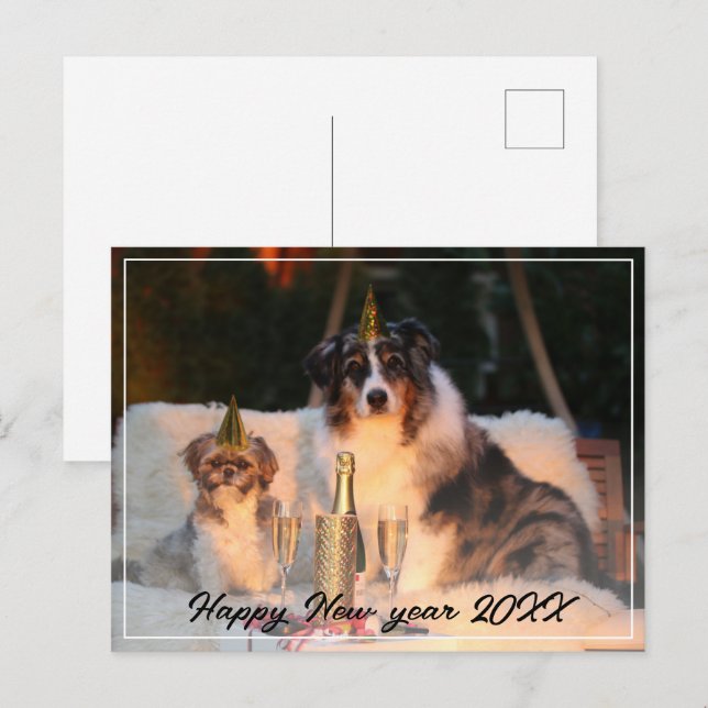 Happy New Year 2023 Dog Photo Script Holiday  Postcard (Front/Back)