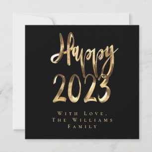 Happy New Year 2023 Elegant Black and Gold Script Holiday Card