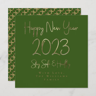 Happy New Year 2023 Elegant Gold Script Green Holiday Card