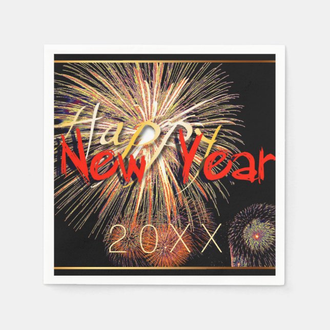 Happy New Year 2023 Fireworks in red Paper Napkin (Front)