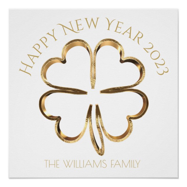 Happy New Year 2023 or Your Text Four Leaf Clover Poster (Front)
