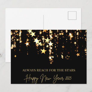 Happy New Year 2023 Reach for the Stars Black Gold Invitation