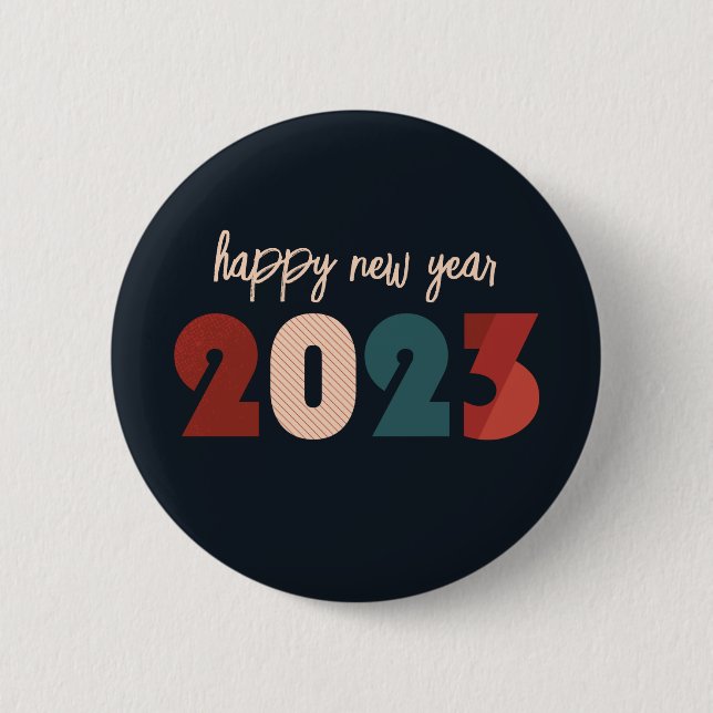 Happy new year 2023 text 2 inch round button (Front)