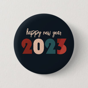 Happy new year 2023 text 2 inch round button