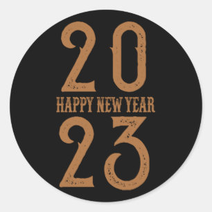 Happy New Year 2023 - Vintage White Text 59 Classic Round Sticker