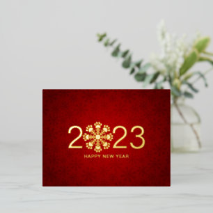 Happy New Year 2023 with paw print snowflake  Foil Holiday Postcard