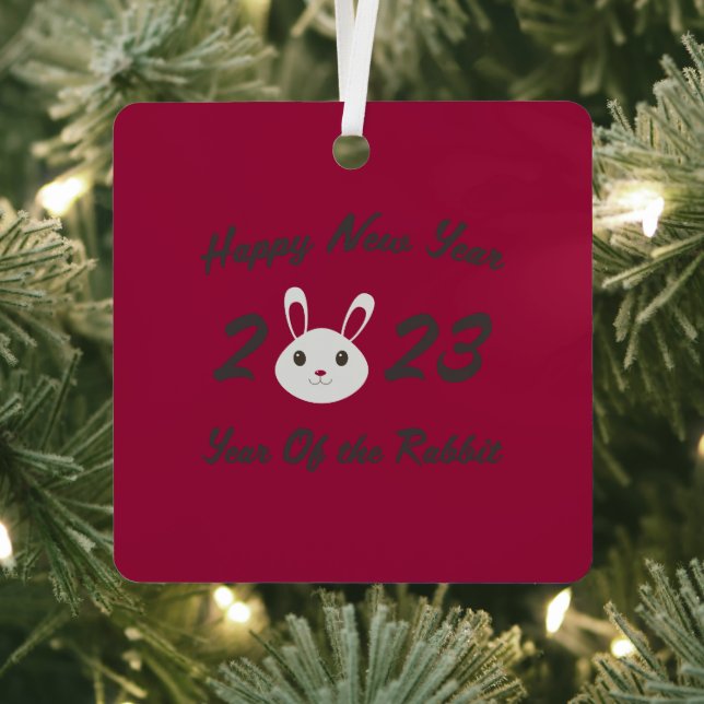 Happy New Year 2023 Year of the Rabbit Metal Ornament (Insitu)