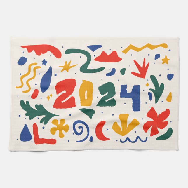 Happy New Year 2024 Abstract Kitchen Towel (Horizontal)