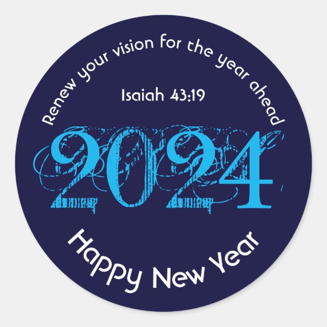 Happy New Year 2024 ADD ANY YEAR Christian Classic Round Sticker (Front)
