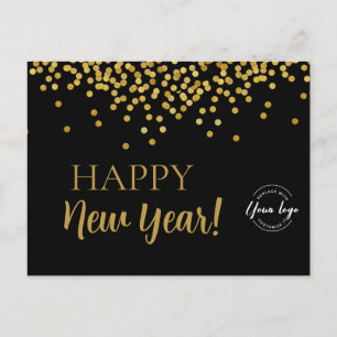 Happy New Year 2024 Black Gold confetti Business Holiday Postcard