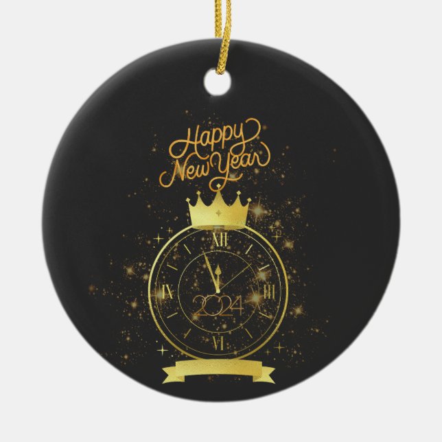 Happy New Year 2024 Ceramic Ornament (Front)