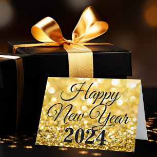 Happy New Year 2024 Chic Custom Gold Business Holiday Card