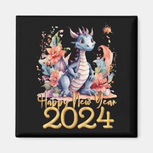 Happy New Year 2024 Chinese Dragon Water Color Magnet