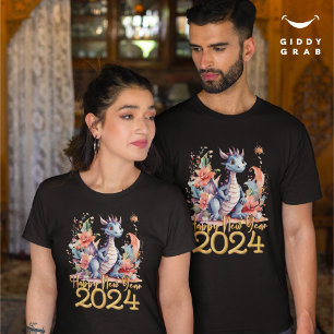 Happy New Year 2024 Chinese Dragon Water Color T-Shirt