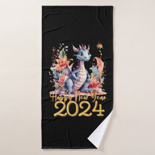 Happy New Year 2024 Chinese Dragon Water Colour Bath Towel Set