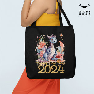 Happy New Year 2024 Chinese Dragon Water Colour Tote Bag