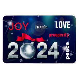 Happy New Year 2024. Christmas Bauble Magnet