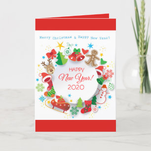 Happy New Year 2024 & Christmas Characters Holiday Card