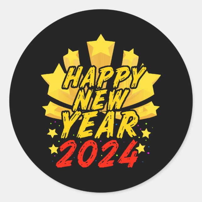 Happy New Year 2024  Classic Round Sticker (Front)