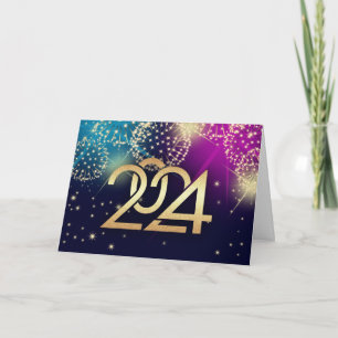 Happy New Year 2024. Colourful Fireworks  Holiday Card
