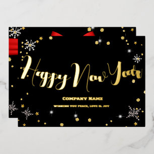 Happy New Year 2024 Company Red Ribbon Foil Holiday Card