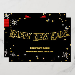 Happy New Year 2024 Company Red Ribbon Foil Holiday Card