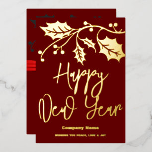 Happy New Year 2024 company, red ribbon Foil Holiday Card