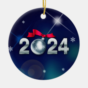 Happy New Year 2024. Custom Christmas Ceramic Ornament