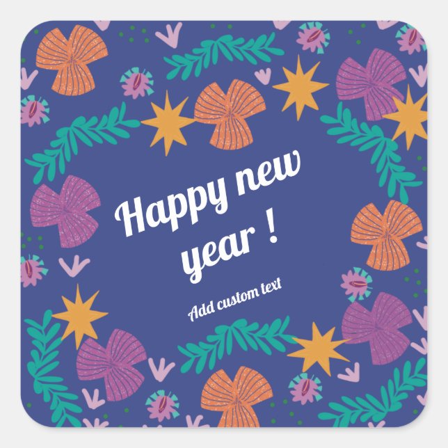 Happy new year 2024 customizable blue modern  square sticker (Front)