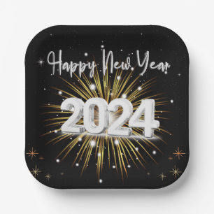Happy New Year 2024 Dessert Square paper plate