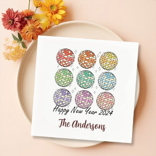 Happy New Year 2024 Disco Ball New Year Napkin