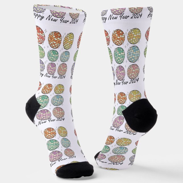 Happy New Year 2024 Disco Ball New Year Socks (Angled)