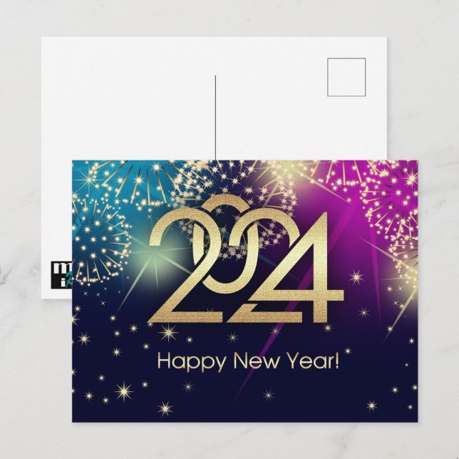 Happy New Year 2024. Fireworks  Postcard (Front/Back)
