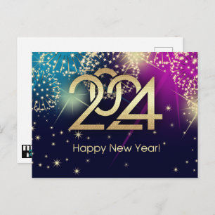 Happy New Year 2024. Fireworks Postcard
