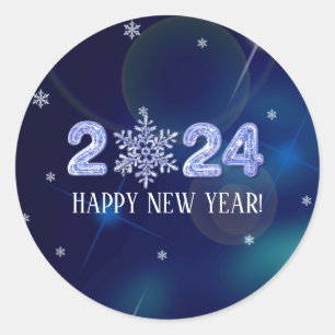 Happy New Year 2024. Ice Numbers & Snowflake  Classic Round Sticker
