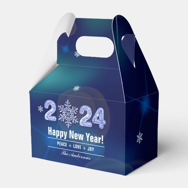 Happy New Year 2024 Ice Numbers & Snowflake   Favor Box (Front Side)