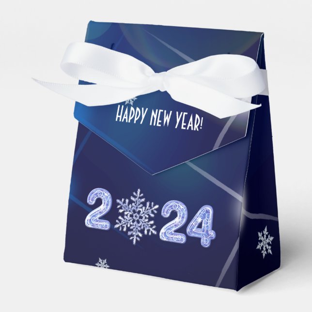Happy New Year 2024. Ice Numbers & Snowflake  Favor Box (Front Side)