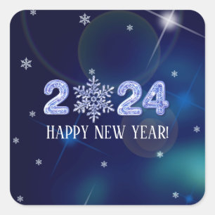 Happy New Year 2024. Ice Numbers & Snowflake  Square Sticker